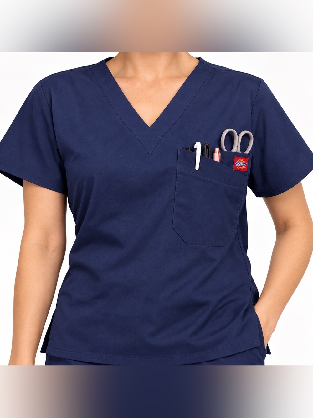 Dickies Women's Navy V-Neck Pocket Scrub Top XS